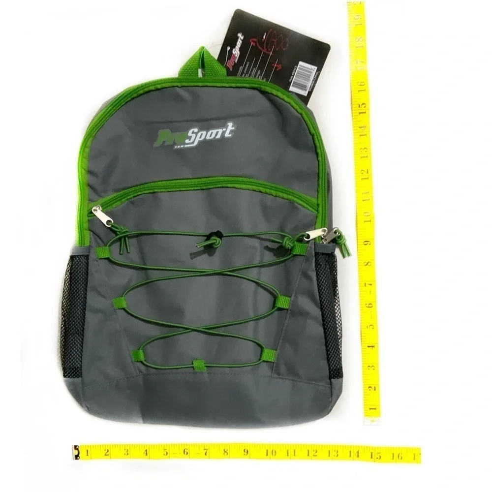 Pro Sport Backpack Day Hike School Book Bag Adjustable Padded Straps Grey Green